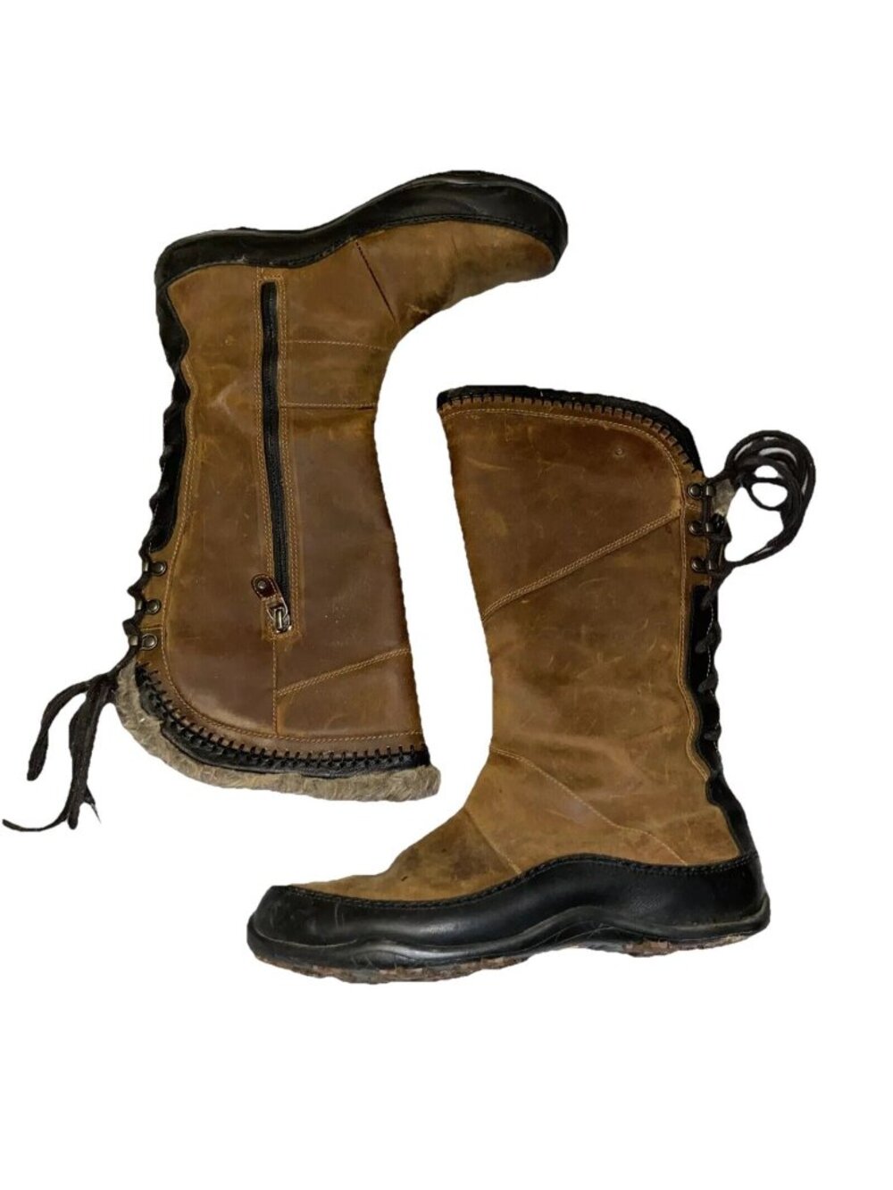 North Face Womens Boots Sz 7 Mackynzie Waterproof Tan Suede Leather Tall Tie